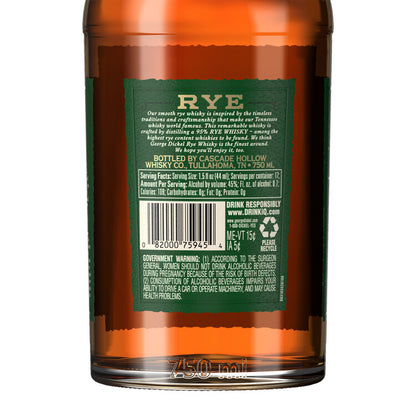 George Dickel Rye Whiskey Small Batch 90 - 750ML - Back Label