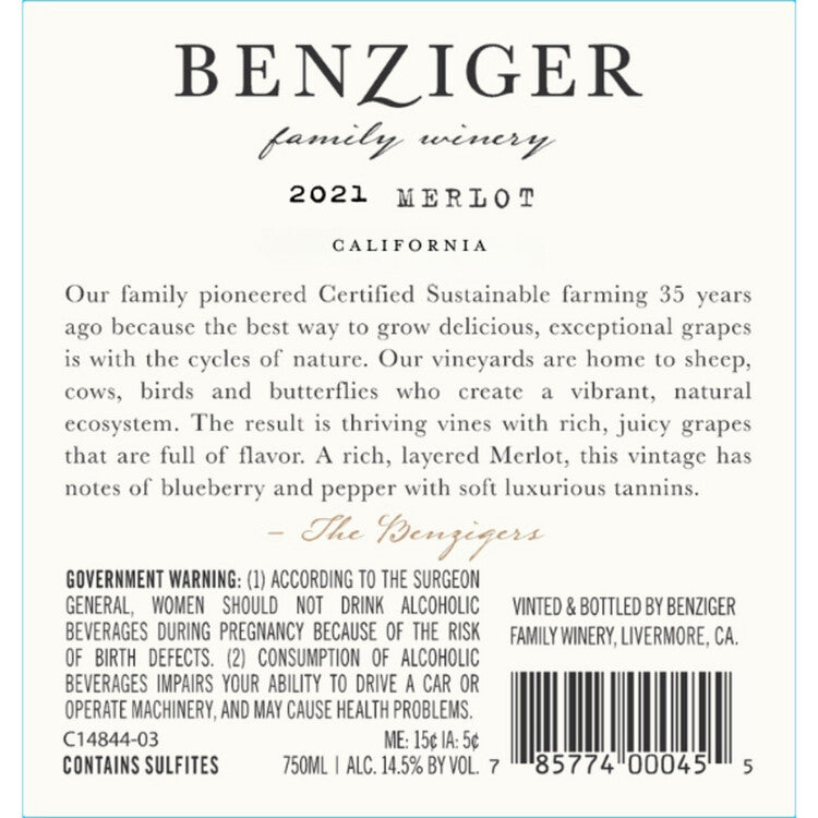 Benziger Family Winery Merlot California - 750ML