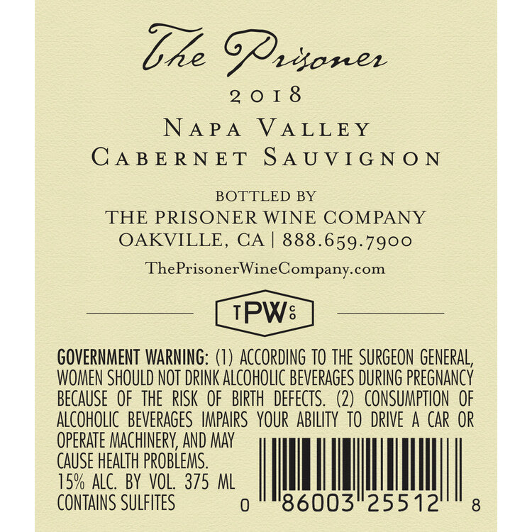 The Prisoner Cabernet Sauvignon Napa Valley 2019 - 375ML
