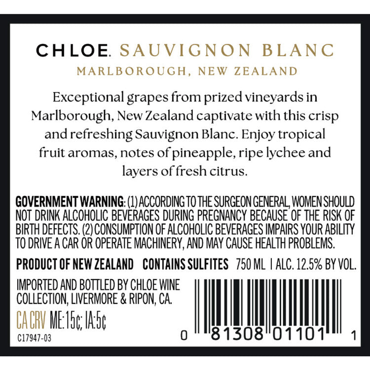 Chloe Sauvignon Blanc Marlborough - 750ML - Back