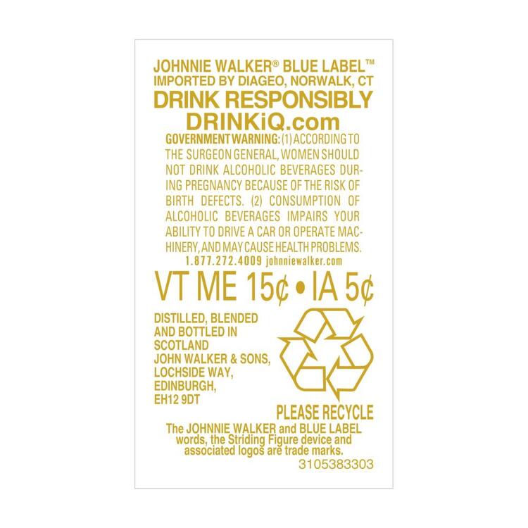 Johnnie Walker Blended Scotch Blue Label The John Walker 80 - 200ML - Back Label