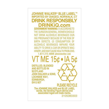 Johnnie Walker Blended Scotch Blue Label The John Walker 80 - 200ML - Back Label
