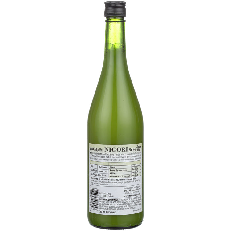 Sho Chiku Bai Junmai Nigori Sake - 750ML - Back