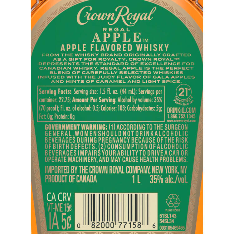 Crown Royal Regal Apple 70 - 1.0L - Back Label