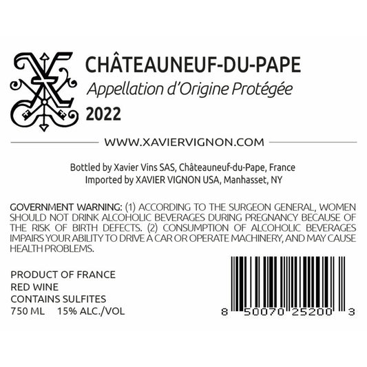Xavier Vignon Chateauneuf Du Pape 2022 - 750ML - Back Label
