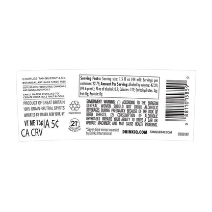 Tanqueray London Dry Gin Batch Distilled No. Ten 94.6 - 1.0L - Back Label