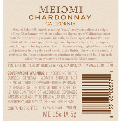 Meiomi Chardonnay California - 750ML - Back Label