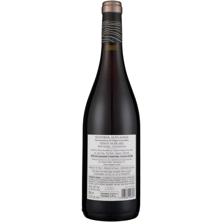 St. Pauls Pinot Noir Luzia Alto Adige - 750ML - Back