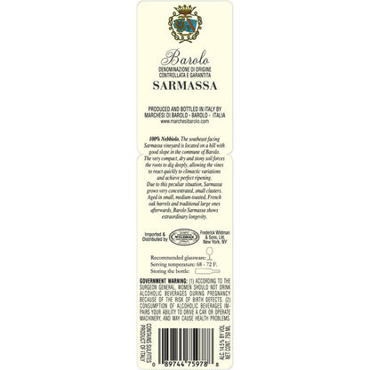 Marchesi Di Barolo Barolo Sarmassa 2018 - 750ML - Back Label