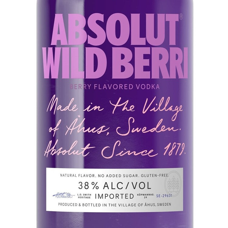 Absolut Berry Flavored Vodka Wild Berri 76 - 1.75L - Front Label
