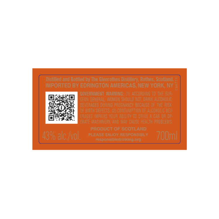 The Glenrothes Single Malt Scotch 25 Yr 86 - 700ML - Back Label