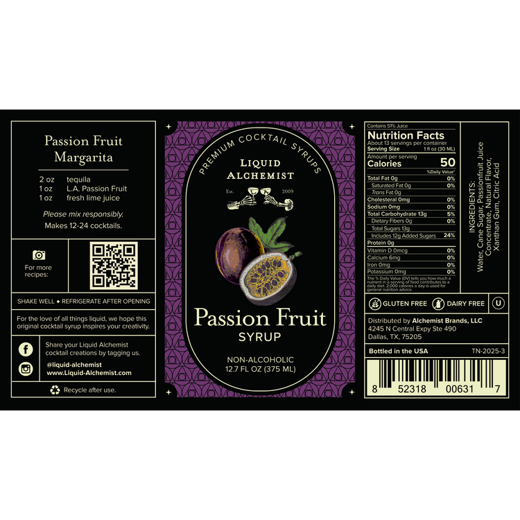 Liquid Alchemist Passion Fruit Syrup - 375ML - Front Label