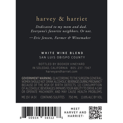 Harvey & Harriet White Wine Blend San Luis Obispo County 2024 - 750ML - Back Label