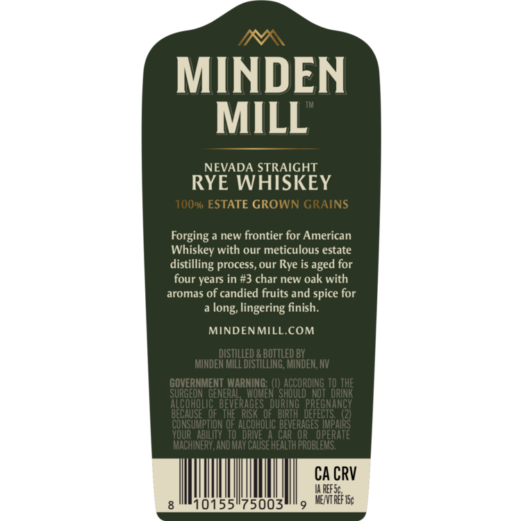 Minden Mill Straight Rye Whiskey 4 Yr 94 - 750ML - Back Label