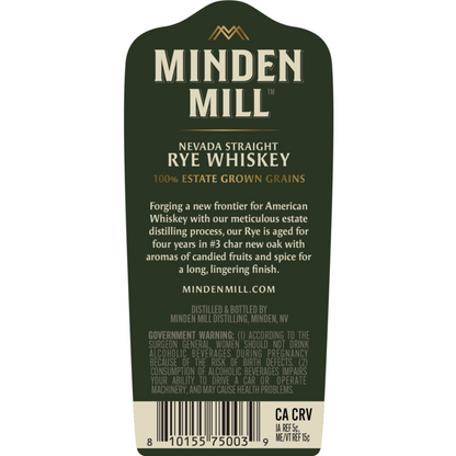 Minden Mill Straight Rye Whiskey 4 Yr 94 - 750ML - Back Label