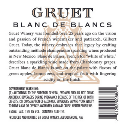Gruet Blanc De Blancs American - 750ML - Back Label