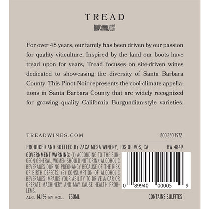 Tread Pinot Noir Santa Barbara County 2020 - 750ML - Back Label