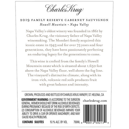 Charles Krug Cabernet Sauvignon Family Reserve Howell Mountain 2019 - 750ML