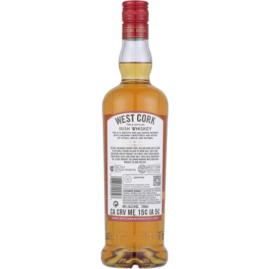 West Cork Blended Irish Whiskey Bourbon Cask Matured 80 - 750ML - Back