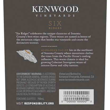 Kenwood Cabernet Sauvignon Six Ridges Alexander Valley - 750ML - Back Label