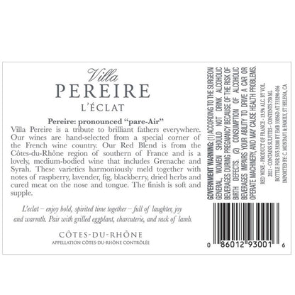 Villa Pereire Cotes Du Rhone Rouge L'Eclat 2021 - 750ML - Back Label
