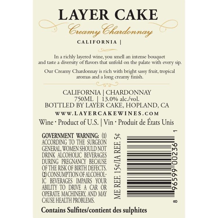 Layer Cake Chardonnay Creamy California - 750ML - Back