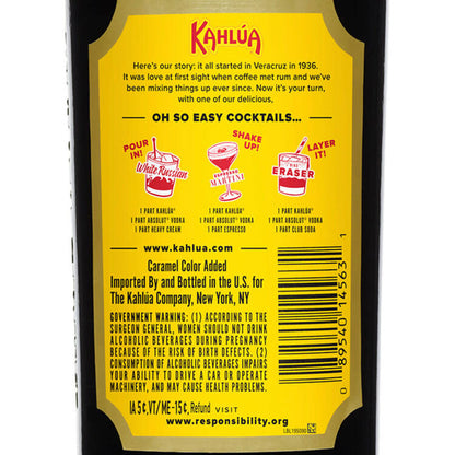 Kahlua Coffee Liqueur The Original 40 - 375ML - Back Label