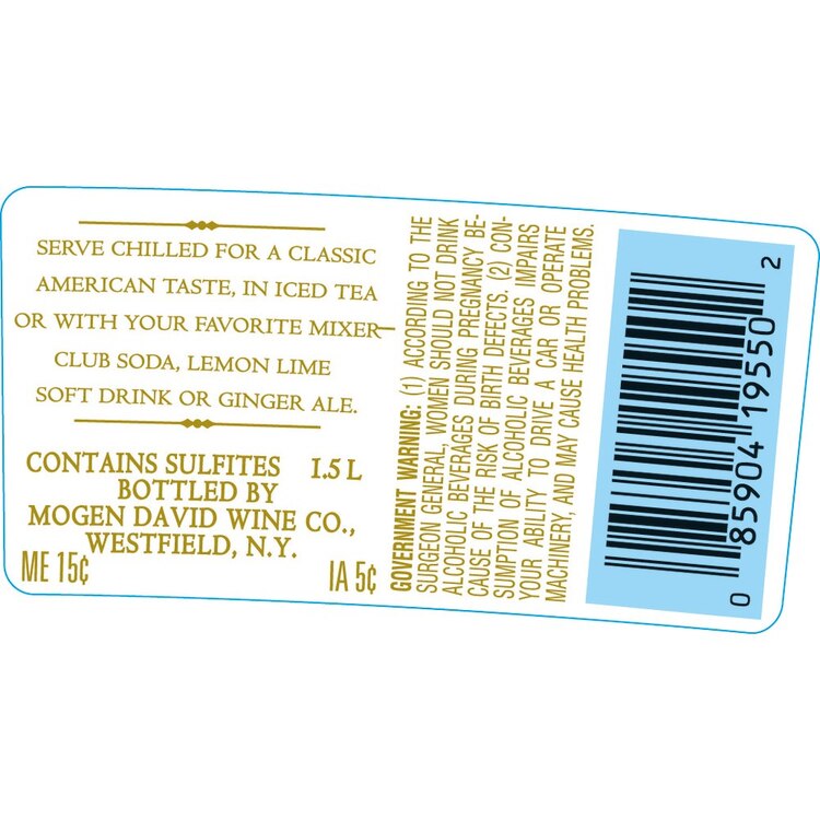 Mogen David Blackberry Flavored Wine - 1.5L - Back