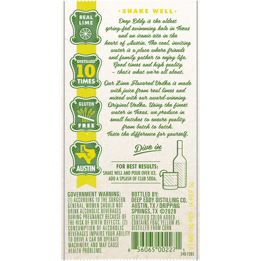 Deep Eddy Lime Flavored Vodka 70 - 750ML - Back Label