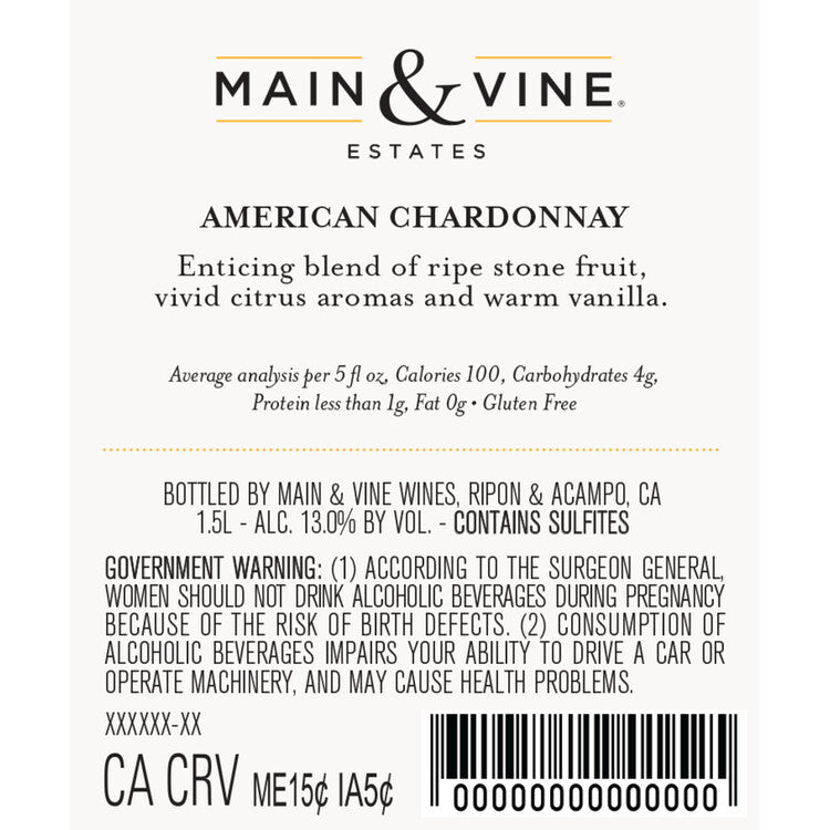 Beringer Main & Vine Chardonnay California - 1.5L - Back