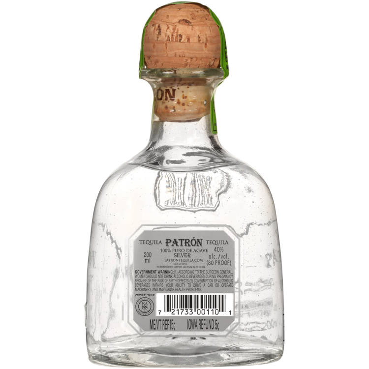 Patron Tequila Silver 80 - 200ML - Back