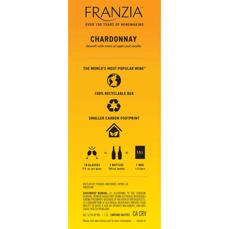 Franzia Chardonnay American - 1.5L - Back Label