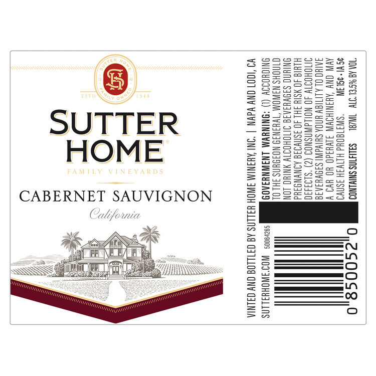 Sutter Home Cabernet Sauvignon California - 187ML - Front Label