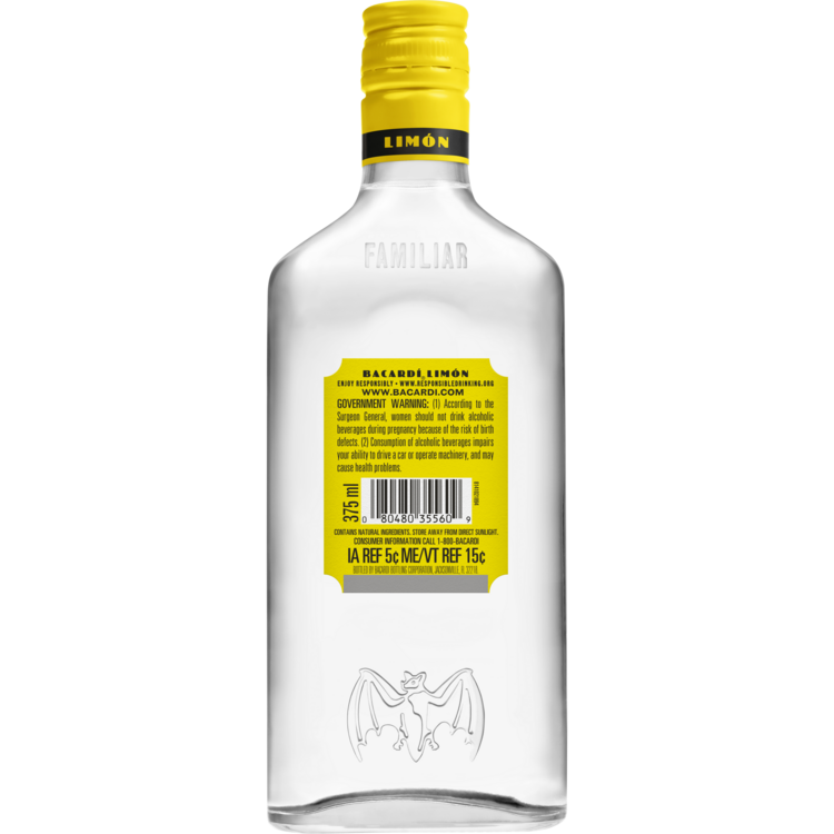 Bacardi Lemon Flavored Rum Limon 70 - 375ML - Back