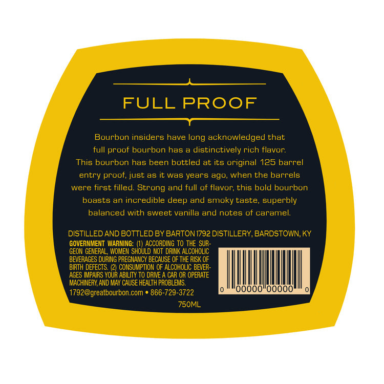 1792 Straight Bourbon Full Proof 125 - 750ML - Back Label