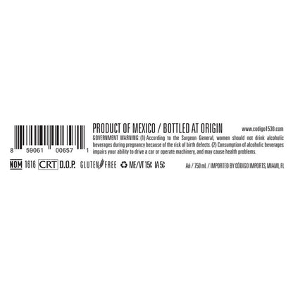 Codigo 1530 Tequila Anejo Barrel Strength 2 Yr 88 - 750ML - Back Label