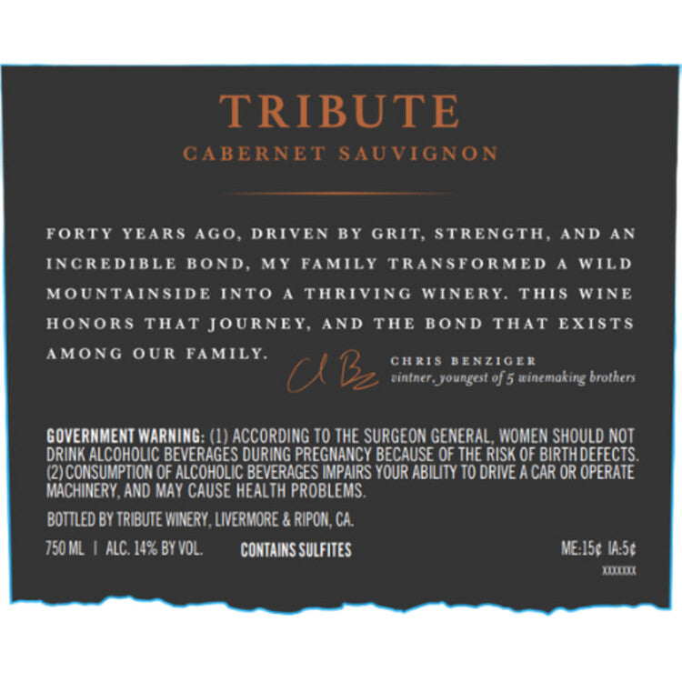 Tribute Cabernet Sauvignon Paso Robles - 750ML - Back