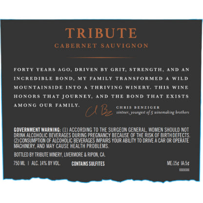 Tribute Cabernet Sauvignon Paso Robles - 750ML - Back
