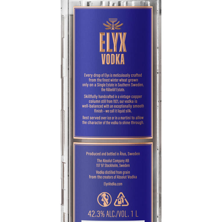 Absolut Vodka Elyx 84.6 - 1.0L - Back Label