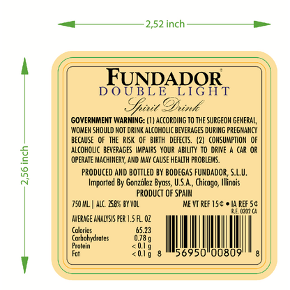 Fundador Brandy De Jerez Solera Double Light 51.6 - 750ML - Back Label