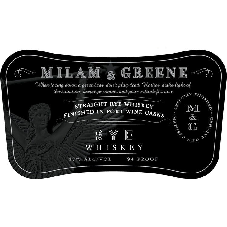 Milam & Greene Straight Rye Whiskey Finished In Port Wine Casks 94 - 750ML - Front Label