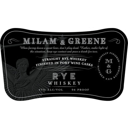 Milam & Greene Straight Rye Whiskey Finished In Port Wine Casks 94 - 750ML - Front Label