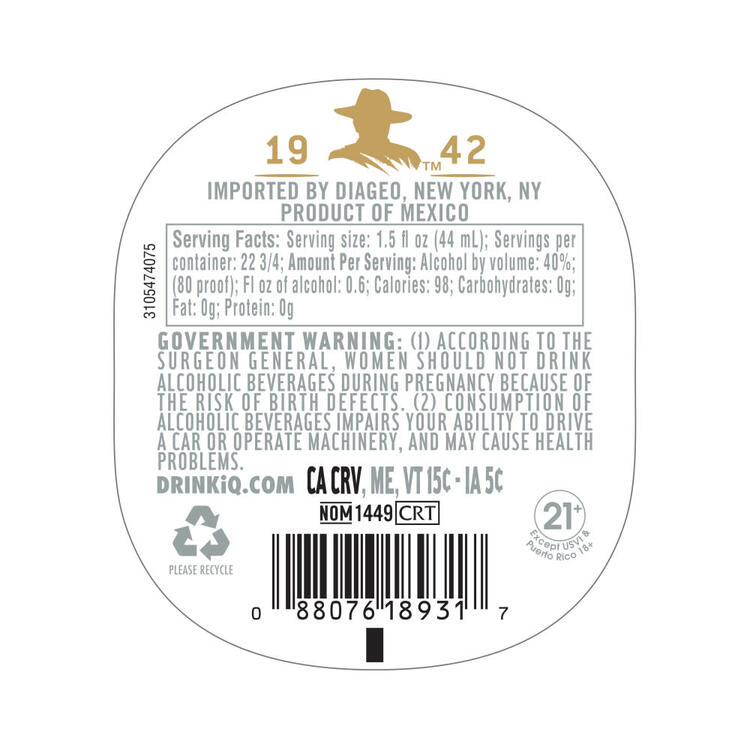 Don Julio Tequila Blanco 80 - 1.0L - Back Label