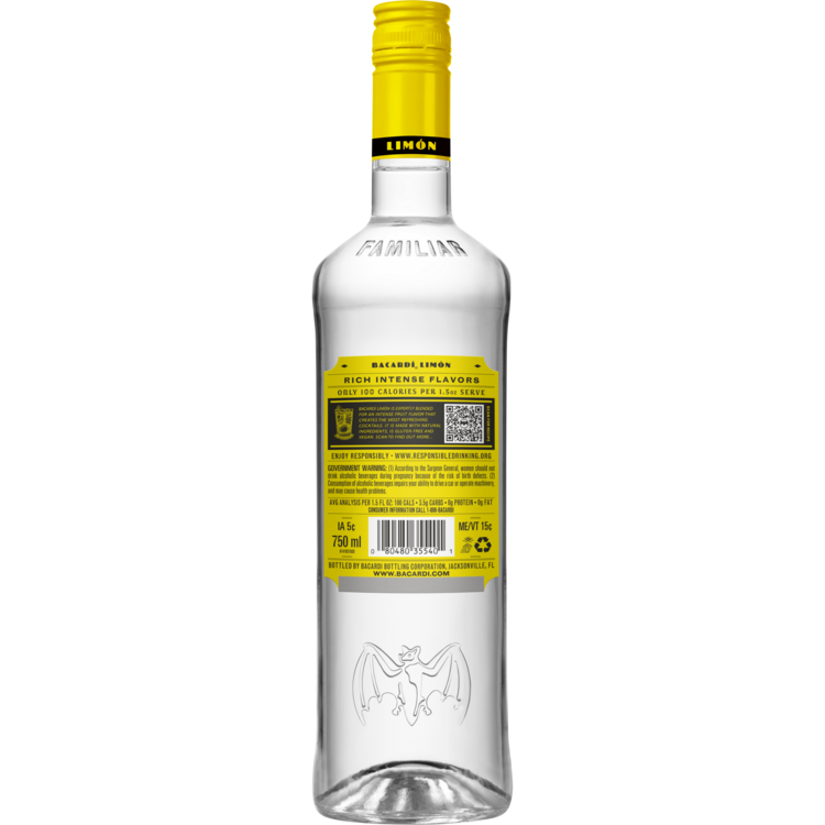 Bacardi Citrus Flavored Rum Limon 70 - 750ML - Back