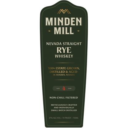 Minden Mill Straight Rye Whiskey 4 Yr 94 - 750ML - Front Label