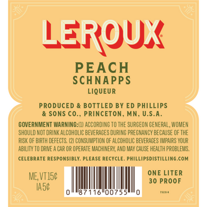 Leroux Peach Schnapps 30 - 1.0L - Back Label