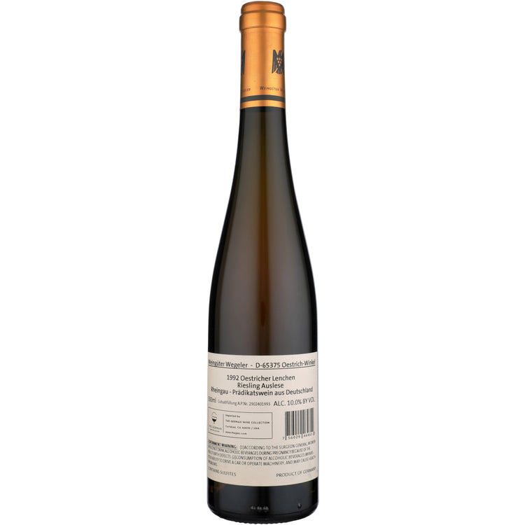 Weinguter Wegeler Riesling Auslese Oestricher Lenchen 1992 - 500ML - Back