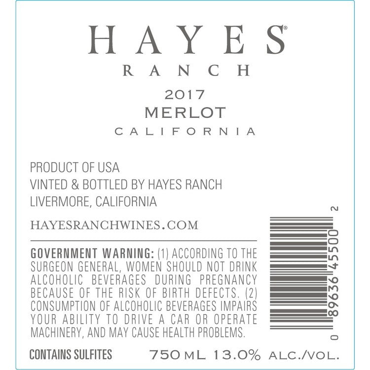 Hayes Ranch Merlot Lucky Horseshoe California - 750ML - Back Label