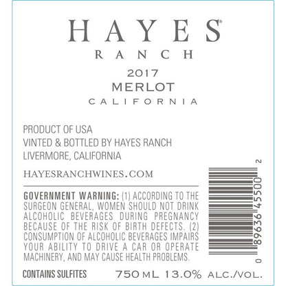 Hayes Ranch Merlot Lucky Horseshoe California - 750ML - Back Label