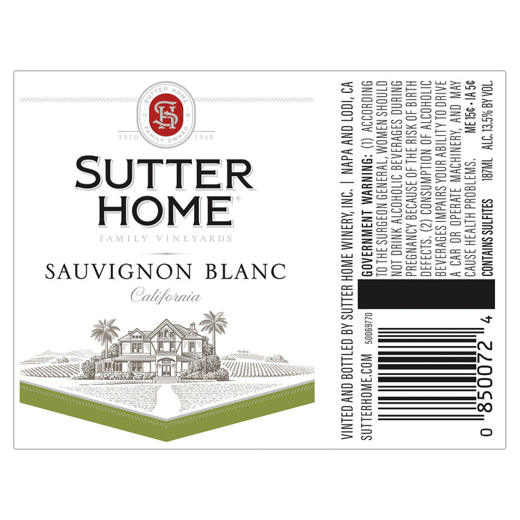 Sutter Home Sauvignon Blanc California - 187ML - Front Label